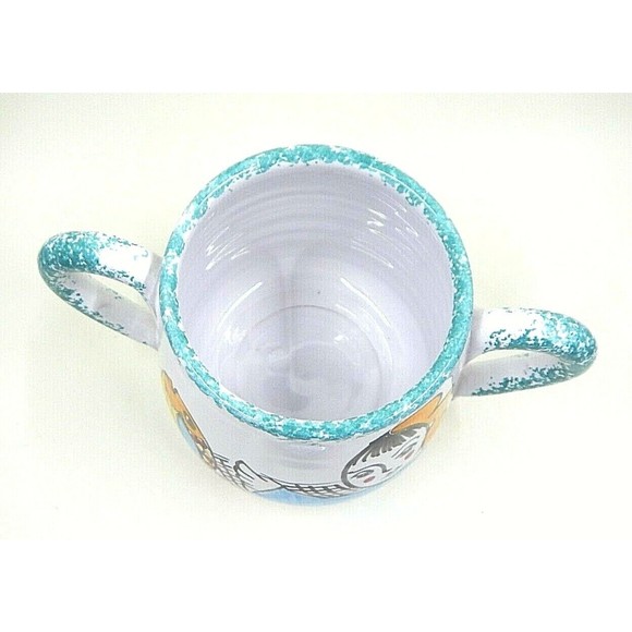 Ceramiche Desuirint Hand-Painted Ceramic Sugar Bowl Fishing Teal Sponge Accent - Picture 8 of 10